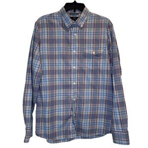 1901 Slim Fit Men’s Fairview Wash Blue IPlaid Button Up Shirt Sz L Preppy Casual